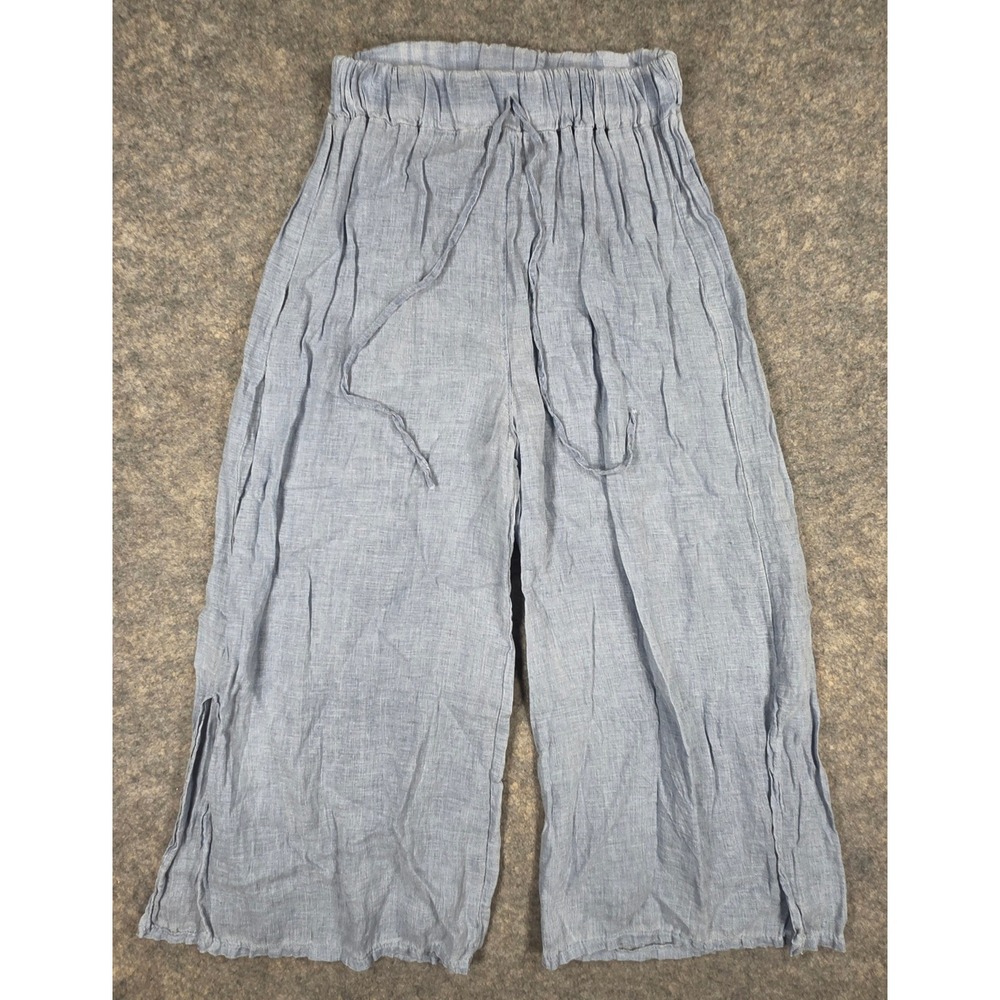 Tempo Paris 100% Linen Wide Leg Pants Blue Made in Italy Art 1502E Medium